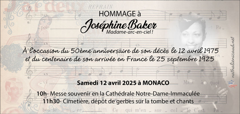 Samedi 12 avril 2025 à Monaco. HOMMAGE À JOSÉPHINE BAKER, en la cathédrale Notre-Dame-Immaculée et au cimetière de Monaco.
