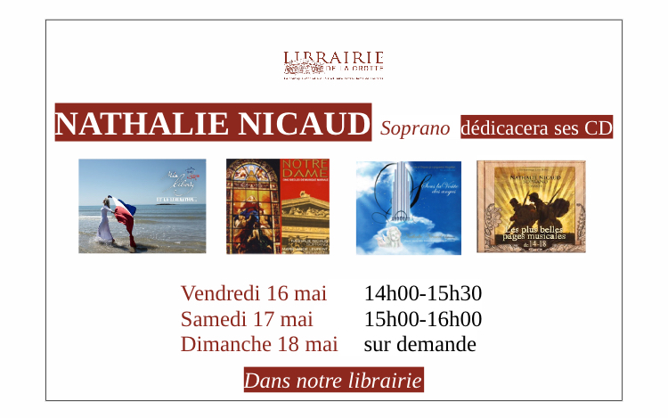 Vendredi 16 mai 2025 au dimanche 18 mai 2025. Lourdes (66), (PMI), Pèlerinage Militaire International, Nathalie sera en dédicaces et animera certaines cérémonies.